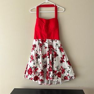 Vintage Inspired Pin Up Style Sweetheart Floral A Line Halter Dress
